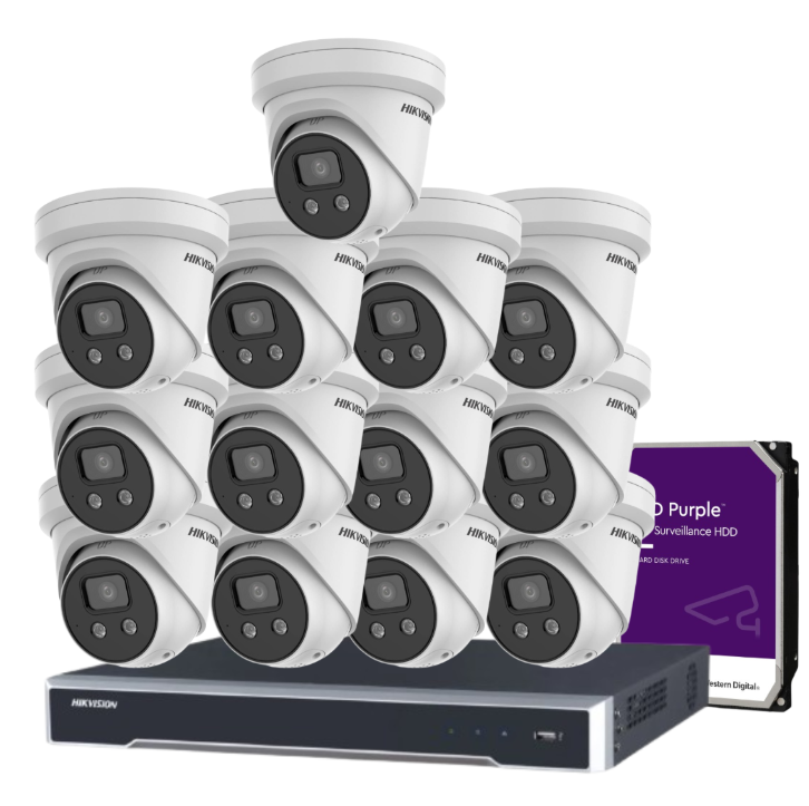 Hikvision 16-Camera 6MP CCTV Kit with 16-Channel 8K NVR | DS-2CD2366G2-I(U) + HIK-7616NI-M2/16P + HDD | AcuSense AI, DarkFighter, PoE, IP67 Outdoor Audio Cameras