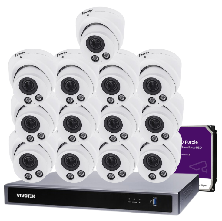 VIVOTEK IT9388-HT 16-Camera 5 MP Turret Dome CCTV Kit with ND9426P 16-Channel Core+ AI PoE NVR + HDD