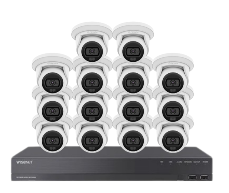 Wisenet Hanwha x16 Camera CCTV Kit with 16 Channel 8MP NVR, 4MP Flateye Cameras A series + HDD – CT-ANE-L7012L / CT-ARN-1610S