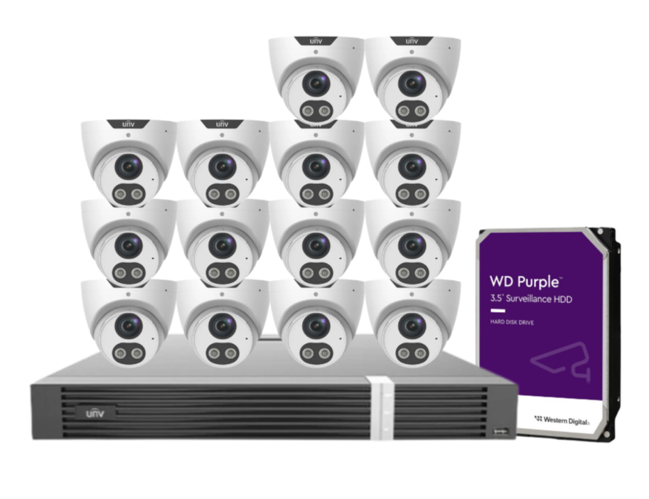 Uniview x16 CCTV Kit with 5MP Triguard Eyeball Cameras + 16CH AI NVR + HDD IPC3615SB-ADF28KMC-I0 /  NVR302-16E2-P16-IQ