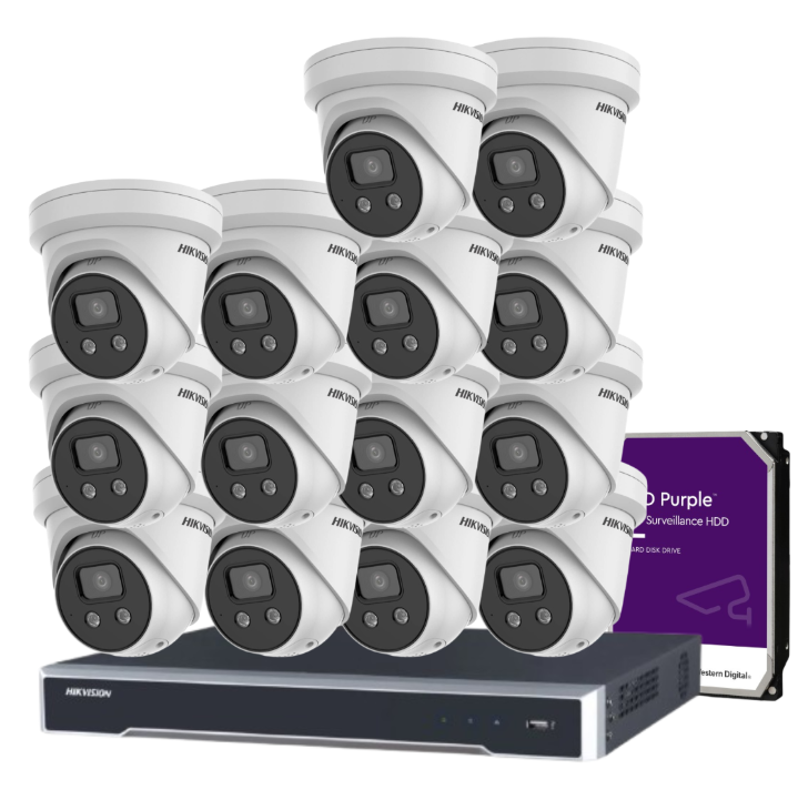 Hikvision 16-Camera 6MP CCTV Kit with 16-Channel 8K NVR | DS-2CD2366G2-I(U) + HIK-7616NI-M2/16P + HDD | AcuSense AI, DarkFighter, PoE, IP67 Outdoor Audio Cameras
