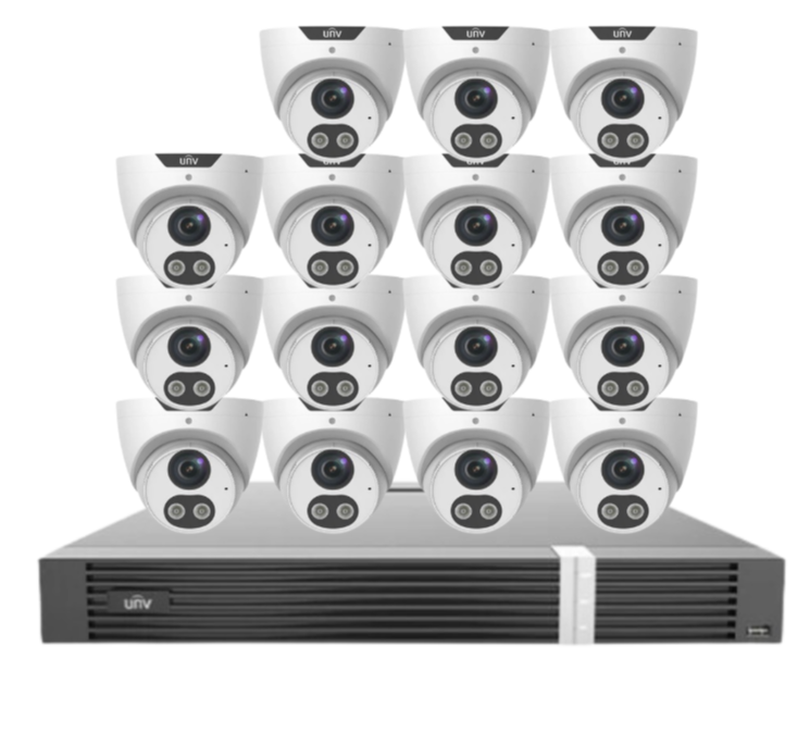 Uniview x16 CCTV Kit with 5MP Triguard Eyeball Cameras + 16CH AI NVR + HDD IPC3615SB-ADF28KMC-I0 /  NVR302-16E2-P16-IQ