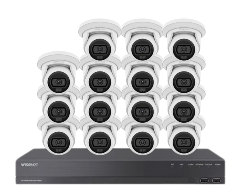 Wisenet Hanwha x16 Camera CCTV Kit with 16 Channel 8MP NVR, 4MP Flateye Cameras A series + HDD – CT-ANE-L7012L / CT-ARN-1610S