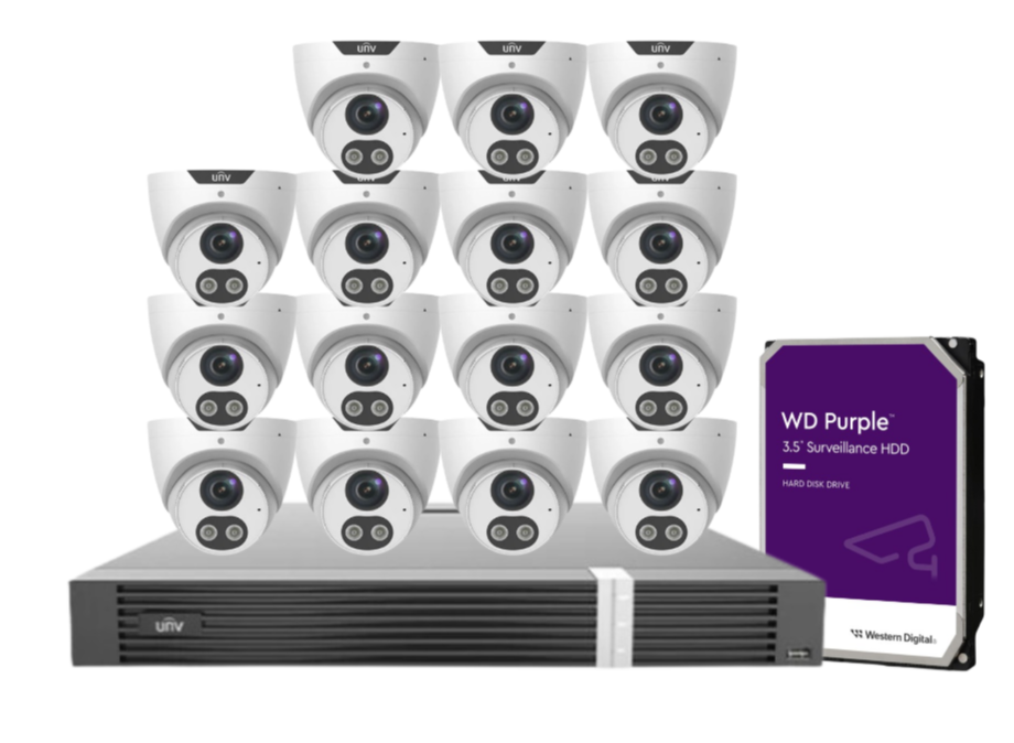 Uniview x16 CCTV Kit with 5MP Triguard Eyeball Cameras + 16CH AI NVR + HDD IPC3615SB-ADF28KMC-I0 /  NVR302-16E2-P16-IQ