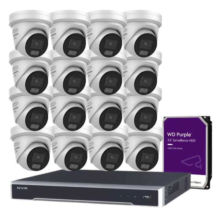 Hikvision 16-Channel 6MP CCTV Kit with ColorVu Smart Cameras, 8K PoE NVR, Hybrid Light, Audio & Alarm – White/Black (DS-2CD2367G3-LIS2UY/SL-2)