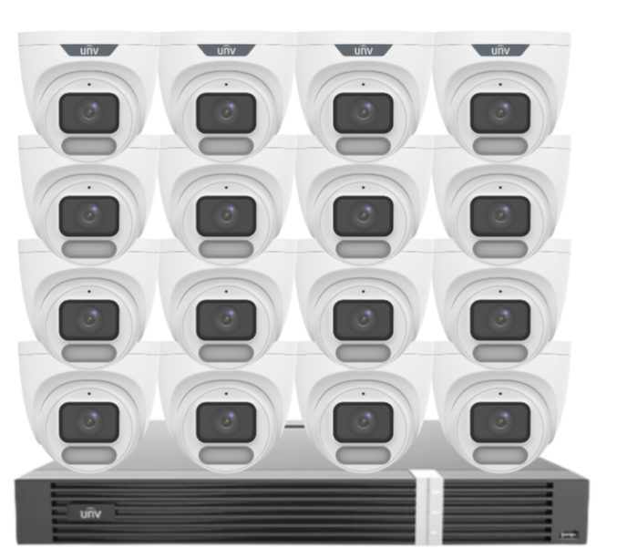Uniview OWLVIEW 8MP 4K Surveillance Kit – 16x Full-Color Turret Cameras + 16-Channel AI NVR with HDD| IPC3628LE-ADF28K-WP + NVR302-16E2-P16-IQ 0235C6QW | ColorHunter | PoE | Ultra 265