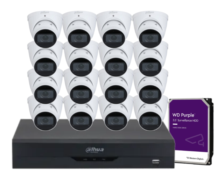 Dahua x16 4MP AI CCTV Kit with 16-Channel WizSense NVR, Vari-Focal Eyeball Cameras + Dual HDD Support – IPC-HDW3441T-ZAS + NVR4216-16P-AI/ANZ