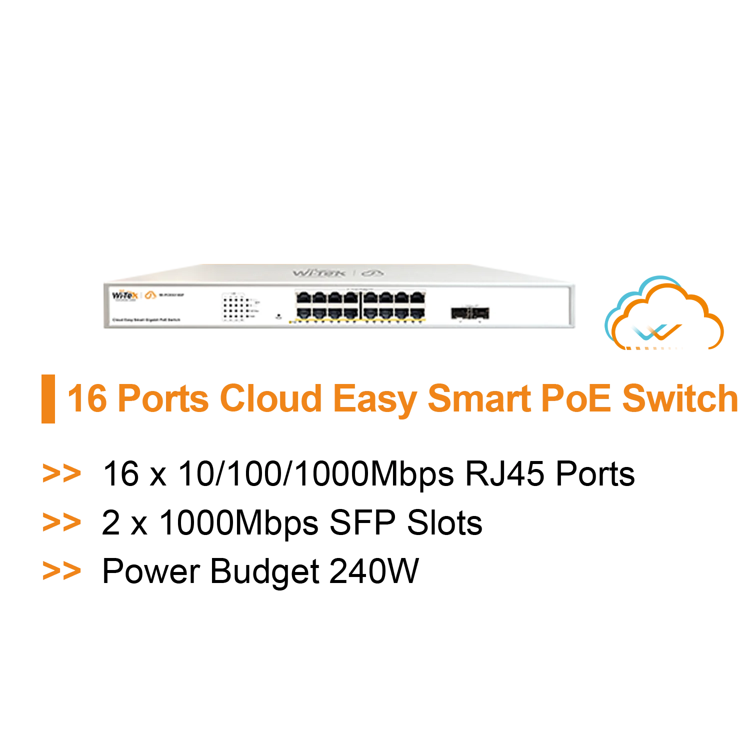 WI-Tek Cloud Easy Smart 16-Port PoE Switch (WI-PCES318GF V2)