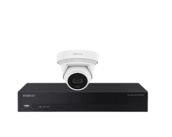 Hanwha Vision x4 Q-Core 8MP AI FlatEye Camera Kit with 4-Channel NVR & HDD – HV-QNE-C9013RLOS