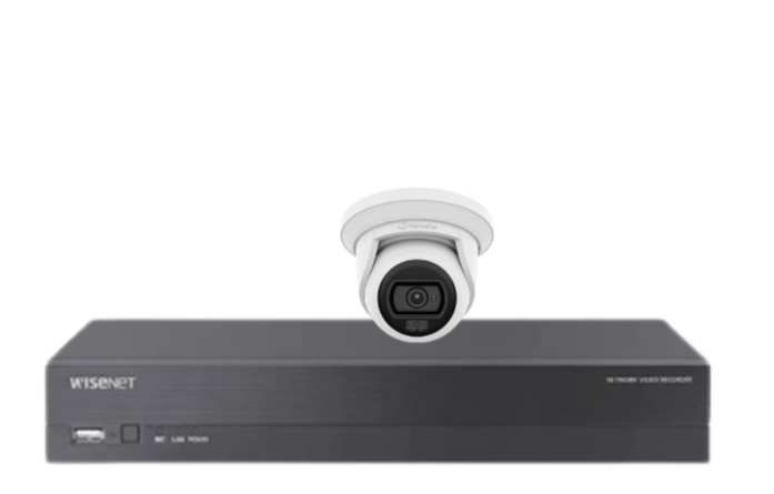 Wisenet Hanwha x4 Camera CCTV Kit with 4 Channel 8MP NVR, 4MP Flateye Cameras A series + HDD – CT-ANE-L7012L / CT-ARN-410S