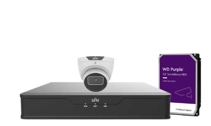 Uniview AcuTrack 6MP AI CCTV Kit with 4x UNI6 PRIME-II Turret Cameras, 4-Channel PoE NVR, LightHunter IR 40m Night Vision, People Counting & HDD - IPC3616SS-ADF28K-I1