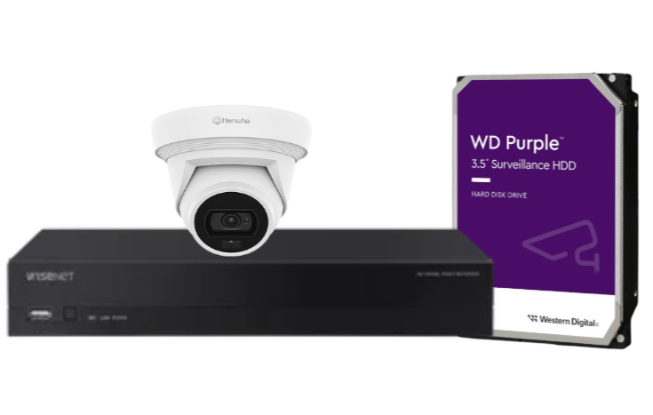 Hanwha Vision x4 Q-Core 8MP AI FlatEye Camera Kit with 4-Channel NVR & HDD – HV-QNE-C9013RLOS