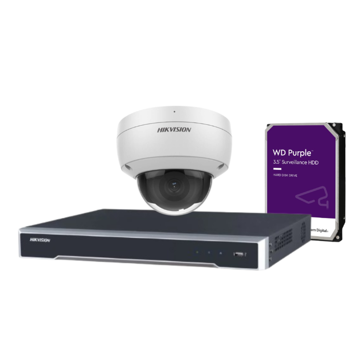 Hikvision 6MP AcuSense CCTV Kit with 4-Channel PoE NVR | DS-2CD2166G2-ISU Cameras + DS-7604NI-M1/4P Recorder + HDD | IP67 IK10 Rated | DarkFighter Night Vision