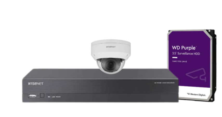 Wisenet Hanwha x4 Camera CCTV Kit with 4 Channel 8MP NVR A series, 4MP Vandal Dome Cameras + HDD – CT-ANV-L7012R / CT-ARN-410S