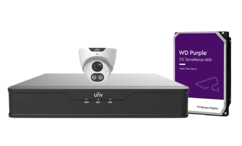 Uniview 5MP x4 CCTV Kit with 4CH PoE NVR + HDD – Smart Triguard Cameras with Audible & Light Alarm, AI Detection, IP67, Corridor Mode UNVIPC3615SB-ADF28KMC-I0