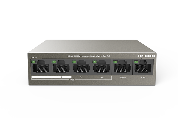 IP-COM F1106P-4-63W 6-Port 10/100M Unmanaged PoE Switch with 4-Port PoE+ and 2x 100M Uplink