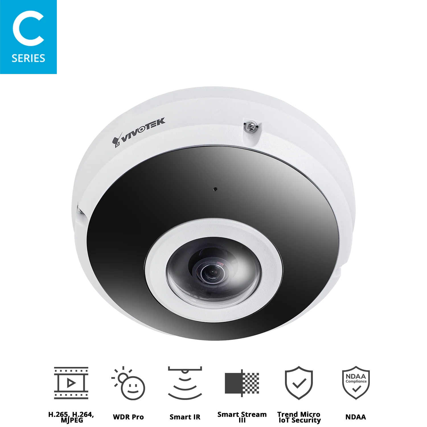 VIVOTEK FE9380-HV 5MP 360° Outdoor Fisheye Network Camera with Smart IR, WDR Pro, Local Dewarping, IP66/IK10, H.265, and Built-in Microphone
