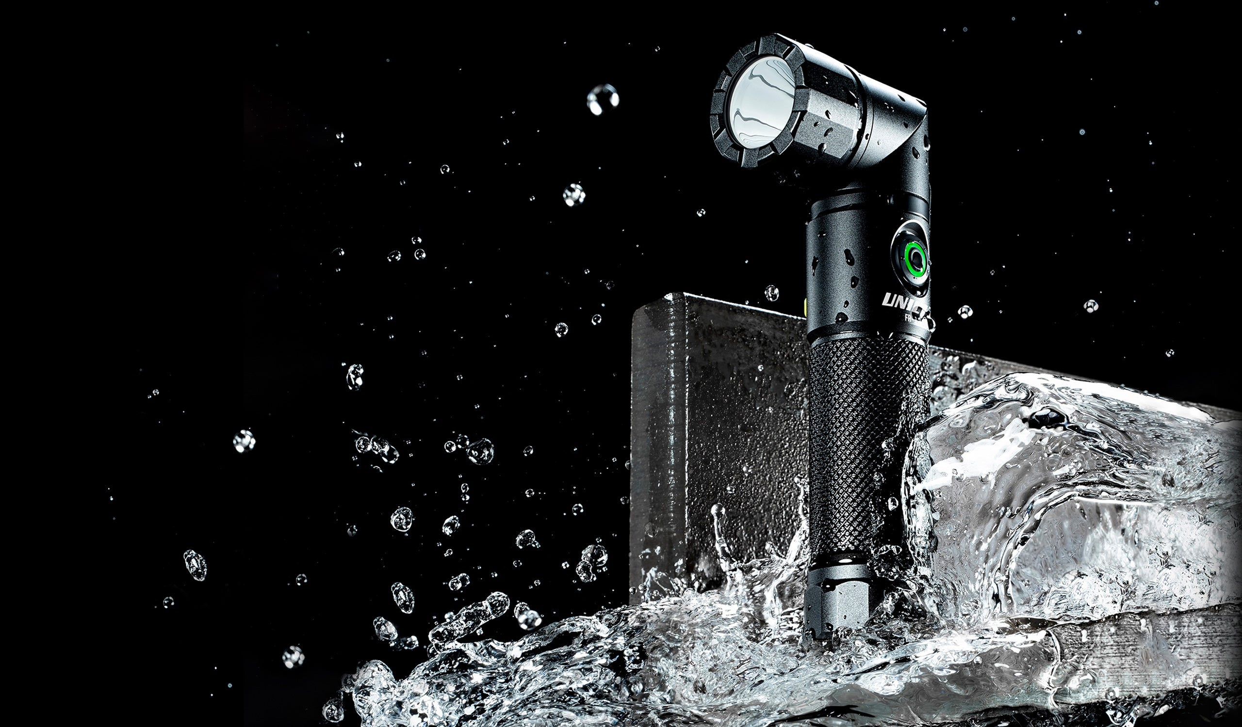 UNILITE FR-1200 Dual Power Right Angle Flashlight – 1200 Lumens, Rotating Head, Magnetic Base, Pocket Clip, IP65, USB-C Rechargeable, Black Aluminium