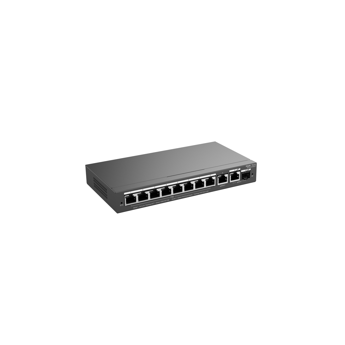 RG-ES210GS-P 10-Port Gigabit Smart Cloud Managed PoE Switch – 8 PoE+ Ports, 1 Combo Port, Fanless, Ideal for Enterprise & CCTV Networks