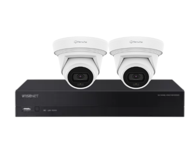 Hanwha Vision x4 Q-Core 8MP AI FlatEye Camera Kit with 4-Channel NVR & HDD – HV-QNE-C9013RLOS
