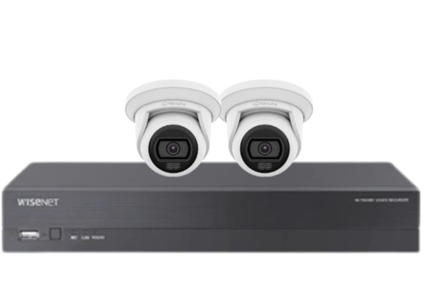 Wisenet Hanwha x4 Camera CCTV Kit with 4 Channel 8MP NVR, 4MP Flateye Cameras A series + HDD – CT-ANE-L7012L / CT-ARN-410S
