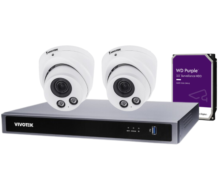VIVOTEK IT9388-HT 8-Camera 5 MP Turret Dome CCTV Kit with ND9326P 8-Channel Core+ AI PoE NVR + HDD