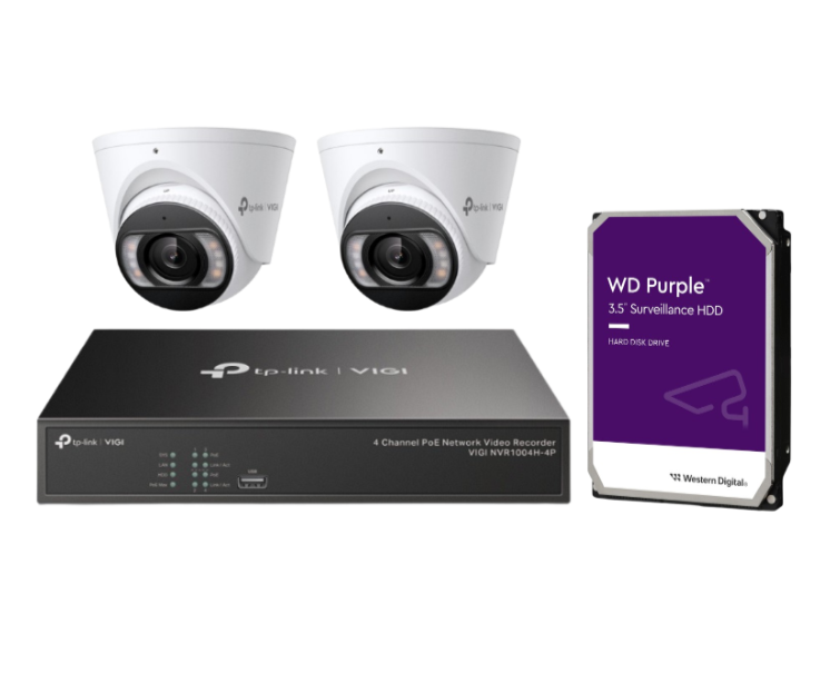 TP-Link VIGI 4MP CCTV Kit – 4 x VIGI C445 Full-Colour AI Cameras + 4CH NVR1004H-4P Recorder with PoE & HDD Support | SKU: VIGI C445, 126-560ESS-1