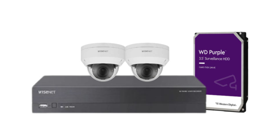 Wisenet Hanwha x4 Camera CCTV Kit with 4 Channel 8MP NVR A series, 4MP Vandal Dome Cameras + HDD – CT-ANV-L7012R / CT-ARN-410S