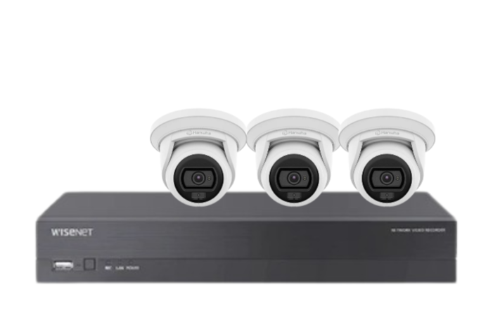 Wisenet Hanwha x4 Camera CCTV Kit with 4 Channel 8MP NVR, 4MP Flateye Cameras A series + HDD – CT-ANE-L7012L / CT-ARN-410S
