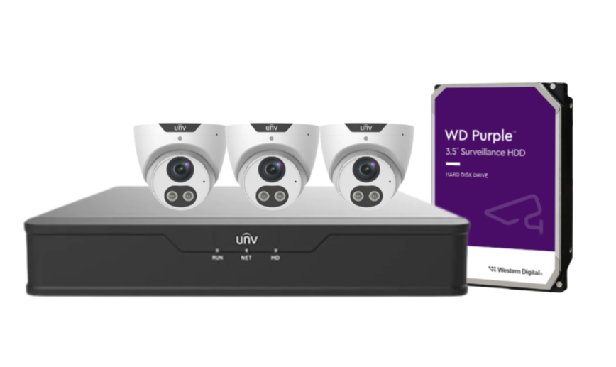 Uniview 5MP x4 CCTV Kit with 4CH PoE NVR + HDD – Smart Triguard Cameras with Audible & Light Alarm, AI Detection, IP67, Corridor Mode UNVIPC3615SB-ADF28KMC-I0