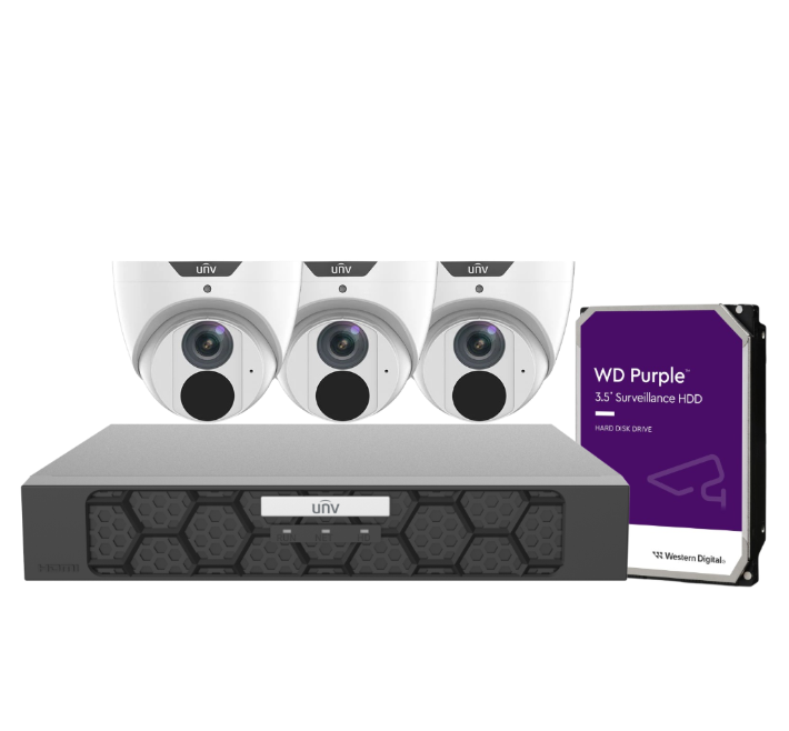 Uniview 4× IPC3618LE‑ADF28K‑GM 8MP Cameras + NVR501‑04B‑P4 4-Channel 4K PoE Recorder with HDD – Premium Surveillance Kit for Australia