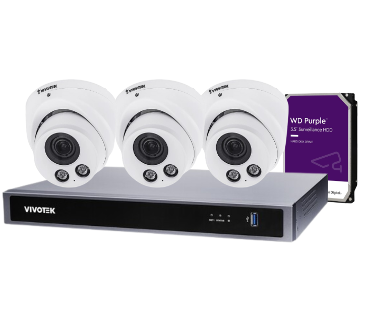 VIVOTEK IT9388-HT 8-Camera 5 MP Turret Dome CCTV Kit with ND9326P 8-Channel Core+ AI PoE NVR + HDD