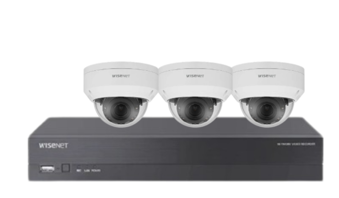 Wisenet Hanwha x4 Camera CCTV Kit with 4 Channel 8MP NVR A series, 4MP Vandal Dome Cameras + HDD – CT-ANV-L7012R / CT-ARN-410S