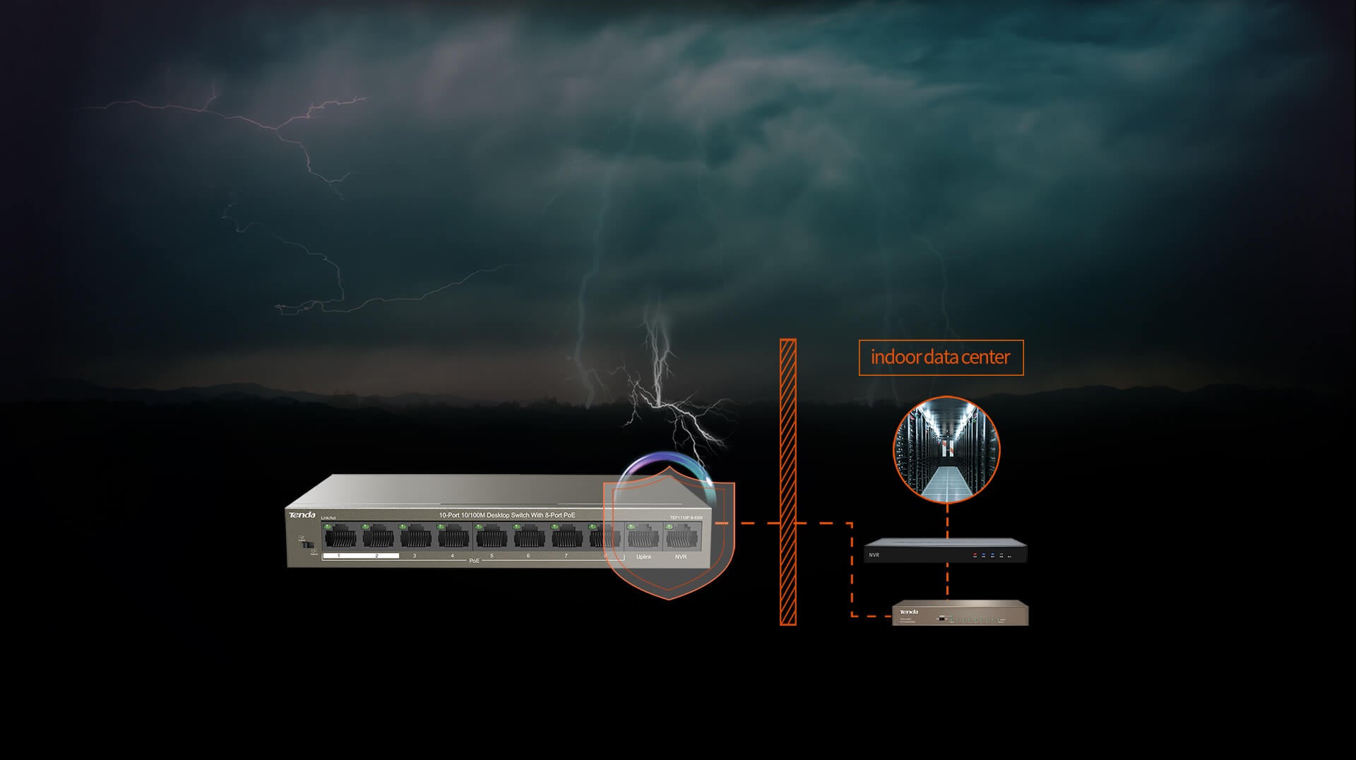 IP-COM 8-Port PoE+ Switch | 63W Total Capacity | 2x 100M Uplink | L2 Unmanaged | 51VDC | Brown