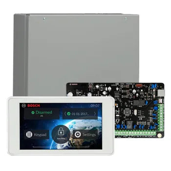 Bosch Solution 4000 Alarm Kit with ICP-SOL4-P Control Panel, IUI-SOL-TS5 Touchscreen Keypad & MW400 Cabinet – Siren Kit Included – K4000-ND-TS5