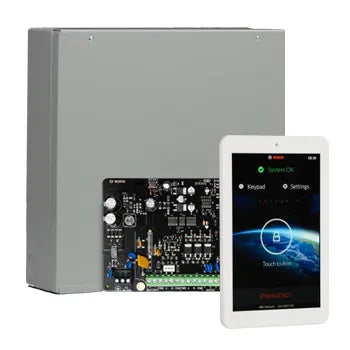 Bosch Solution 4000 Alarm Kit with ICP-SOL4-P Panel, IUI-SOL-TS7 Touchscreen Keypad & MW400 Cabinet – Siren Kit Included – K4000-ND-TS7