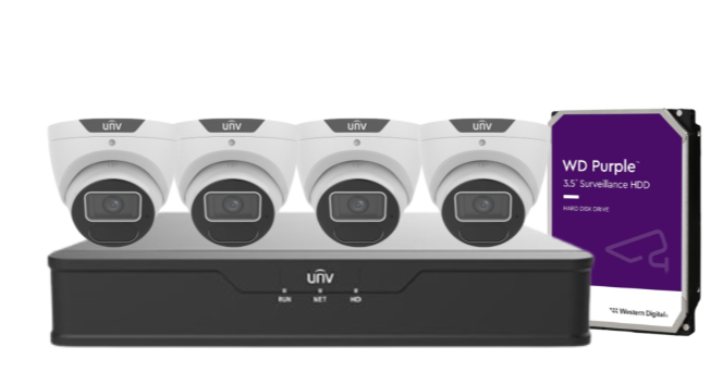 Uniview AcuTrack 6MP AI CCTV Kit with 4x UNI6 PRIME-II Turret Cameras, 4-Channel PoE NVR, LightHunter IR 40m Night Vision, People Counting & HDD - IPC3616SS-ADF28K-I1
