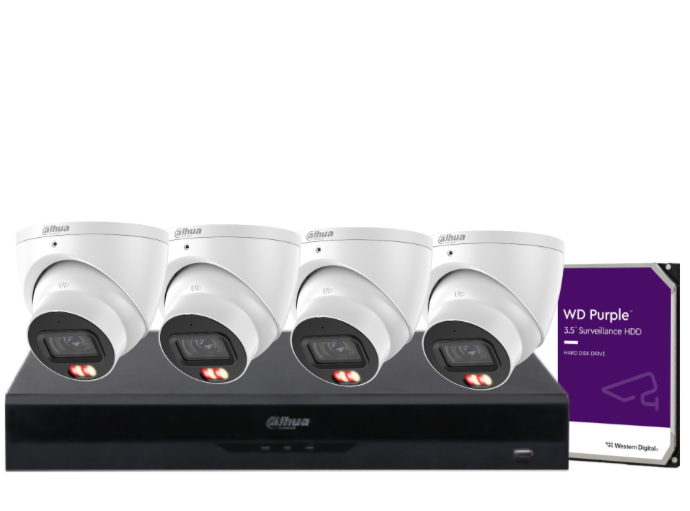 Dahua 4-Camera 6MP CCTV Kit with 4-Channel PoE AI NVR, IPC-HDW3667EM-S-IL-ANZ WizSense Network Cameras + HDD | Complete Surveillance Solution