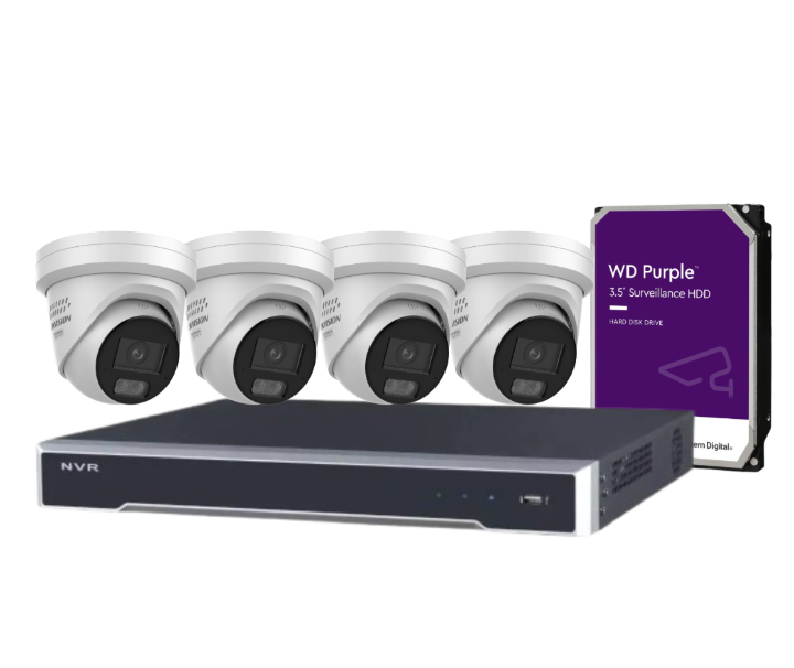 *NEW Hikvision 6MP ColorVu CCTV Kit with 4-Channel PoE NVR, Smart Hybrid Light Cameras, Audio & Strobe Alarm (DS-2CD2367G3-LIS2UY/SL-2) – White/Black