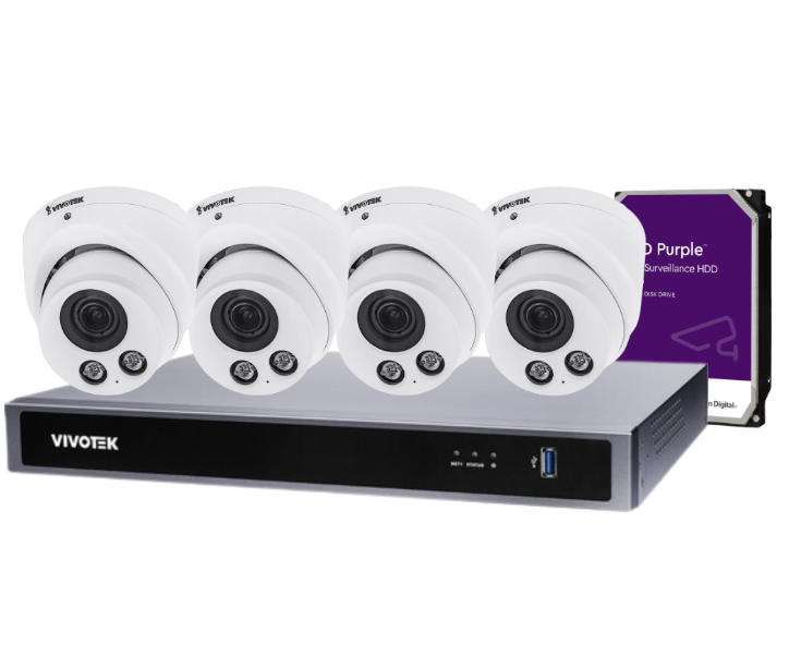 VIVOTEK IT9388-HT 8-Camera 5 MP Turret Dome CCTV Kit with ND9326P 8-Channel Core+ AI PoE NVR + HDD