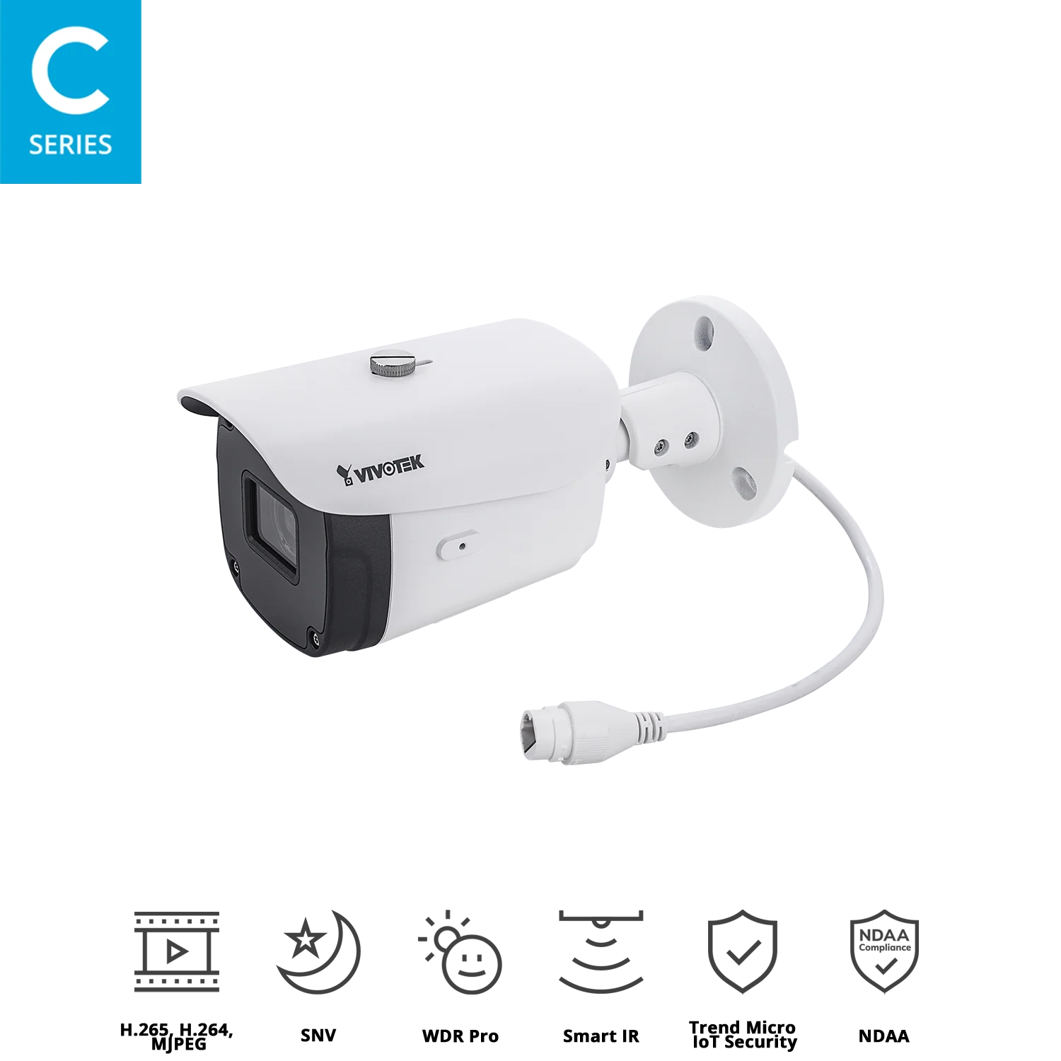 VIVOTEK IB9388‑HT 5MP Outdoor Bullet Camera with Motorised 2.8–12 mm Lens, H.265 & Smart Stream III, SNV & WDR Pro, PoE, IP66/IK10