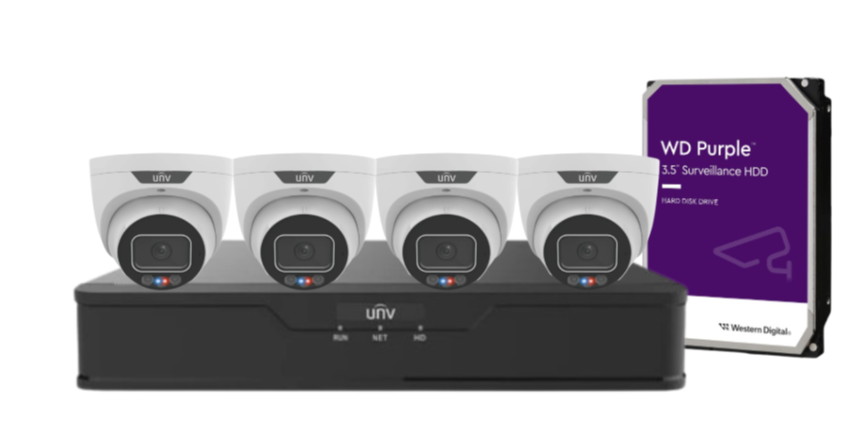 Uniview x4 6MP Triguard Turret Fixed CCTV IP Camera Kit with 4-Channel NVR & HDD IPC3636SS-ADF28KMC-I1