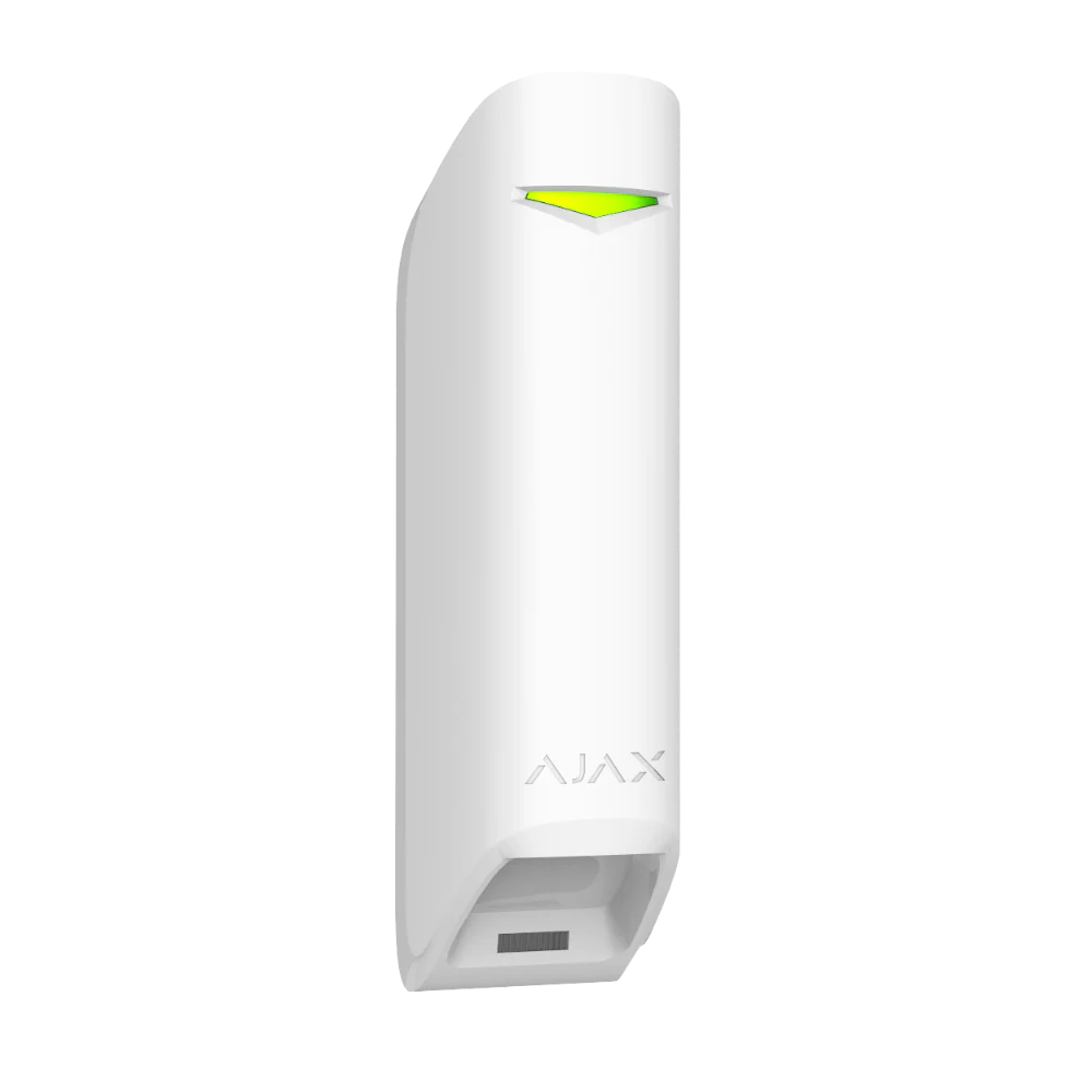 Ajax MotionProtect Curtain wireless IR sensor for indoor security, shown in white with narrow beam detection