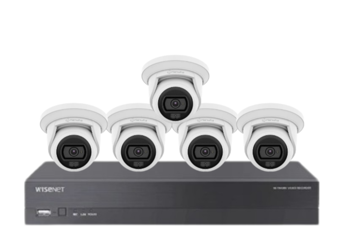 Wisenet Hanwha x8 Camera CCTV Kit with 8 Channel 8MP NVR, 4MP Flateye Cameras A Series + HDD – CT-ANE-L7012L / CT-ARN-810S