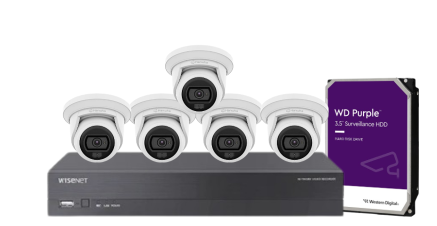 Wisenet Hanwha x8 Camera CCTV Kit with 8 Channel 8MP NVR, 4MP Flateye Cameras A Series + HDD – CT-ANE-L7012L / CT-ARN-810S