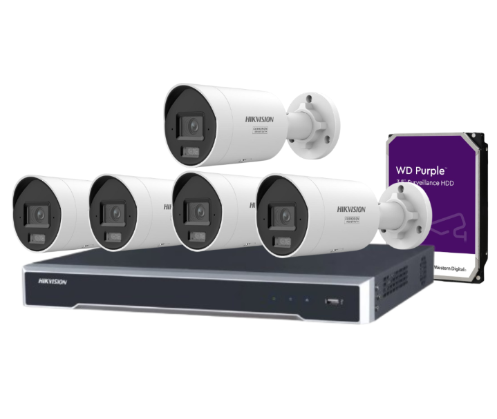 Hikvision 8-Channel 8MP CCTV Kit with DS-2CD2087G3-LI2UY/S(L)(RB) Smart Hybrid Light Bullet Cameras + DS-7608NI-M2/8P 8K NVR + HDD – Full-Color Night Vision, AI Analytics, and PoE