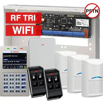 BOSCH Solution 6000 Tritech Wireless Alarm Kit – CC615PB IP Panel + CP737B WiFi Prox LCD Keypad + 3x RFDL-11 Tritech Detectors + RFRC-STR2 Receiver + 2x RFKF-FB Remotes + Siren Kit – K6000-IPW-3WTRI