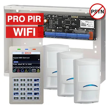 BOSCH Solution 6000 Alarm Kit – CC615PB IP Panel + CP737B WiFi Prox LCD Keypad + 3x Professional PIR Detectors + Siren Kit – K6000-IPW-3PROPIR
