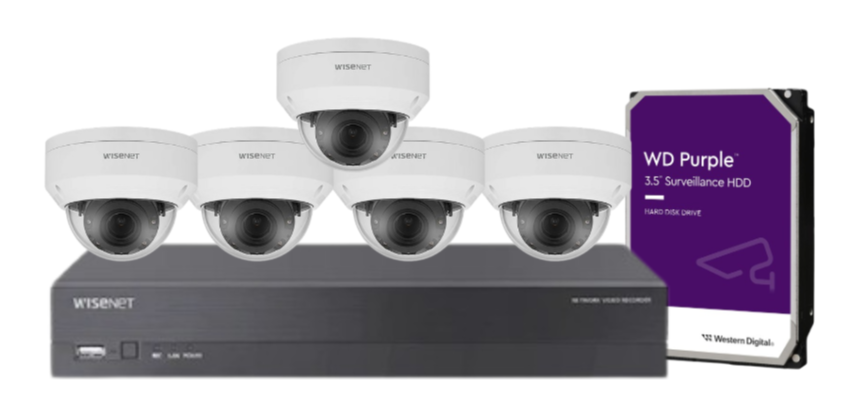 Wisenet Hanwha x8 Camera CCTV Kit with 8CH 8MP NVR, 4MP Vandal Dome Cameras A Series + HDD – CT-ANV-L7012R / CT-ARN-810S