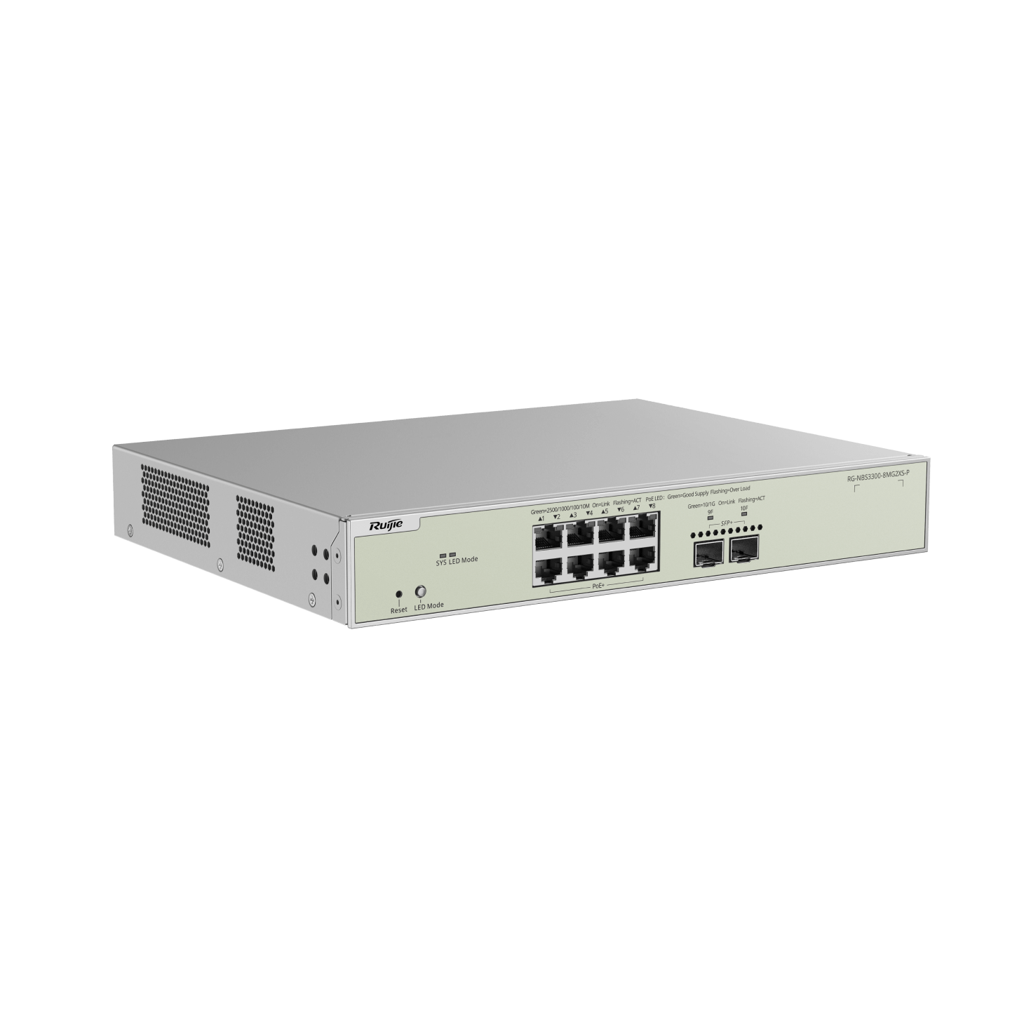 RG-NBS3300-8MG2XS-P 8-Port Multi-Gigabit Layer 2 Managed Switch – 8 PoE+ Ports, 2 × 10G SFP+ Uplinks, 240W PoE Budget, Enterprise-Class